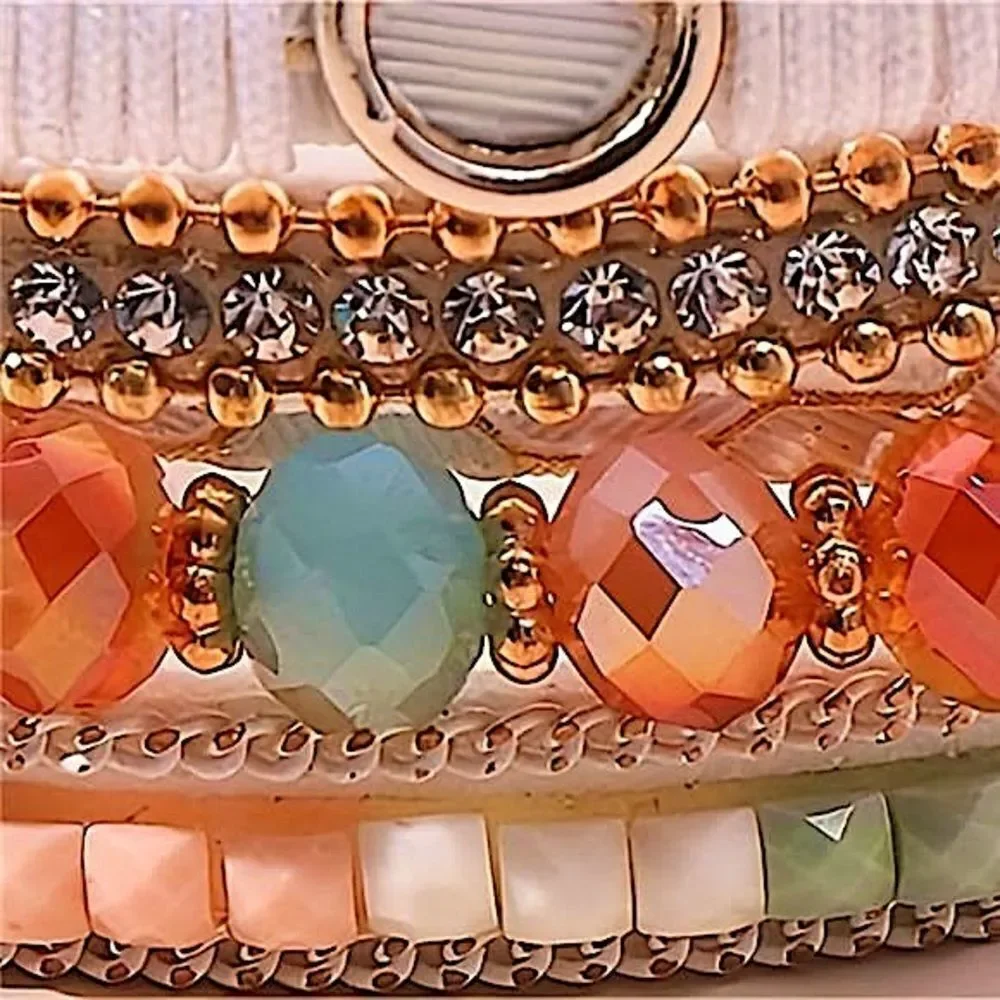 Boho White Multi-Layer Beaded Bracelet Magnetic Clasp Gemstone Accent Stackable
